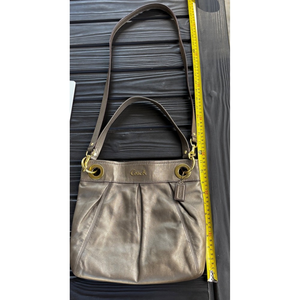 Coach Shoulder Bag Womens Medium Bronze Metallic Leather Pleated Gold Hardware - Picture 6 of 12